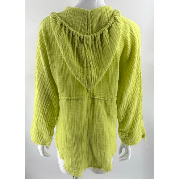 Out From Under Womens Top Size XS Lime Green Gauze Loose Fit Hooded Beach Boho - Picture 4 of 7